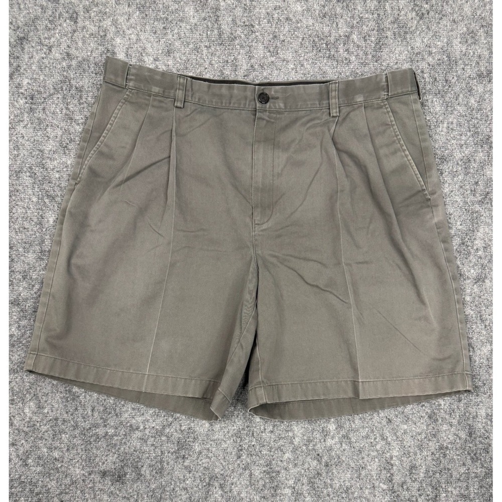 LL Bean Mens 40 Comfort Waist Pleated Chino Shorts Gray Green Cotton 240259